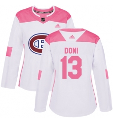 Women's Adidas Montreal Canadiens #13 Max Domi Authentic White Pink Fashion NHL Jersey