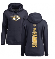 NHL Women's Adidas Nashville Predators #2 Dan Hamhuis Navy Blue Backer Pullover Hoodie