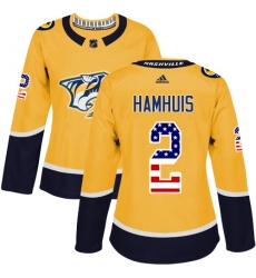 Women's Adidas Nashville Predators #2 Dan Hamhuis Authentic Gold USA Flag Fashion NHL Jersey