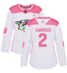 Women's Adidas Nashville Predators #2 Dan Hamhuis Authentic White Pink Fashion NHL Jersey