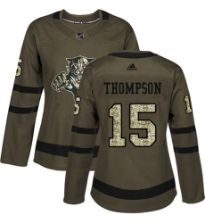 Women's Adidas Florida Panthers #15 Paul Thompson Authentic Green Salute to Service NHL Jersey