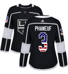 Women's Adidas Los Angeles Kings #3 Dion Phaneuf Authentic Black USA Flag Fashion NHL Jersey