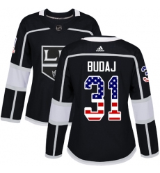 Women's Adidas Los Angeles Kings #31 Peter Budaj Authentic Black USA Flag Fashion NHL Jersey