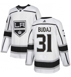 Youth Adidas Los Angeles Kings #31 Peter Budaj Authentic White Away NHL Jersey