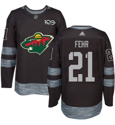 Men's Adidas Minnesota Wild #21 Eric Fehr Authentic Black 1917-2017 100th Anniversary NHL Jersey