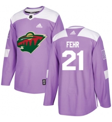 Men's Adidas Minnesota Wild #21 Eric Fehr Authentic Purple Fights Cancer Practice NHL Jersey