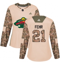 Women's Adidas Minnesota Wild #21 Eric Fehr Authentic Camo Veterans Day Practice NHL Jersey
