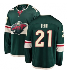 Youth Minnesota Wild #21 Eric Fehr Authentic Green Home Fanatics Branded Breakaway NHL Jersey
