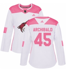 Women's Adidas Arizona Coyotes #45 Josh Archibald Authentic White Pink Fashion NHL Jersey
