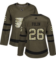 Women's Adidas Philadelphia Flyers #26 Christian Folin Authentic Green Salute to Service NHL Jersey