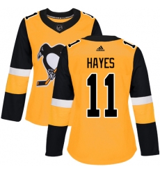 Women's Adidas Pittsburgh Penguins #11 Jimmy Hayes Authentic Gold Alternate NHL Jersey