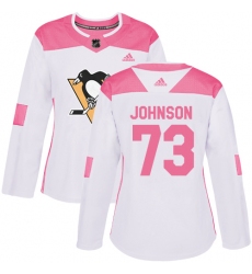 Women's Adidas Pittsburgh Penguins #73 Jack Johnson Authentic White Pink Fashion NHL Jersey