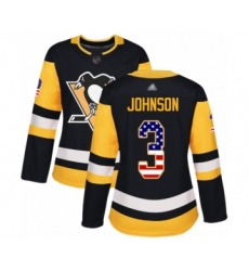 Women's Pittsburgh Penguins #3 Jack Johnson Authentic Black USA Flag Fashion Hockey Jersey