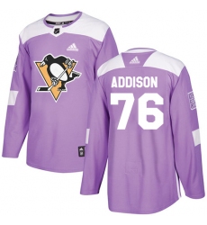 Men's Adidas Pittsburgh Penguins #76 Calen Addison Authentic Purple Fights Cancer Practice NHL Jersey