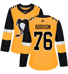 Women's Adidas Pittsburgh Penguins #76 Calen Addison Authentic Gold Alternate NHL Jersey