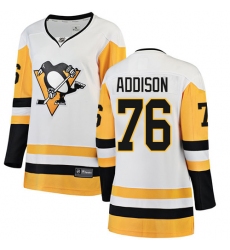 Women's Pittsburgh Penguins #76 Calen Addison Authentic White Away Fanatics Branded Breakaway NHL Jersey
