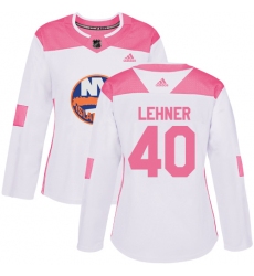Women's Adidas New York Islanders #40 Robin Lehner Authentic White Pink Fashion NHL Jersey