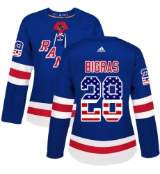 Women's Adidas New York Rangers #28 Chris Bigras Authentic Royal Blue USA Flag Fashion NHL Jersey