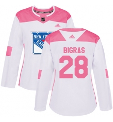 Women's Adidas New York Rangers #28 Chris Bigras Authentic White Pink Fashion NHL Jersey