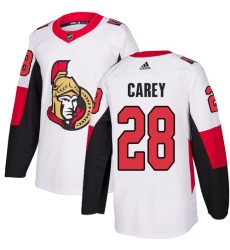 Youth Adidas Ottawa Senators #28 Paul Carey Authentic White Away NHL Jersey