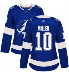 Women's Adidas Tampa Bay Lightning #10 J.T. Miller Authentic Royal Blue Home NHL Jersey