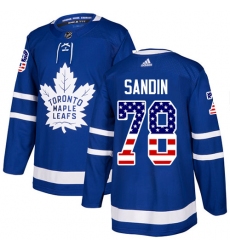 Men's Adidas Toronto Maple Leafs #78 Rasmus Sandin Authentic Royal Blue USA Flag Fashion NHL Jersey