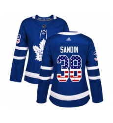 Women's Toronto Maple Leafs #38 Rasmus Sandin Authentic Royal Blue USA Flag Fashion Hockey Jersey