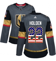 Women's Adidas Vegas Golden Knights #22 Nick Holden Authentic Gray USA Flag Fashion NHL Jersey