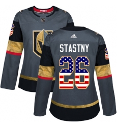 Women's Adidas Vegas Golden Knights #26 Paul Stastny Authentic Gray USA Flag Fashion NHL Jersey