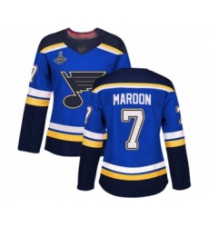 Women's St. Louis Blues #7 Patrick Maroon Authentic Royal Blue Home 2019 Stanley Cup Champions Hockey Jersey