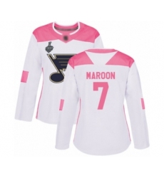 Women's St. Louis Blues #7 Patrick Maroon Authentic White Pink Fashion 2019 Stanley Cup Final Bound Hockey Jersey