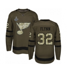 Men's St. Louis Blues #32 Brian Flynn Authentic Green Salute to Service 2019 Stanley Cup Champions Hockey Jersey
