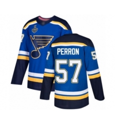 Men's St. Louis Blues #57 David Perron Authentic Royal Blue Home 2019 Stanley Cup Final Bound Hockey Jersey