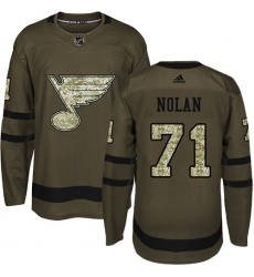 Men's Adidas St. Louis Blues #71 Jordan Nolan Authentic Green Salute to Service NHL Jersey