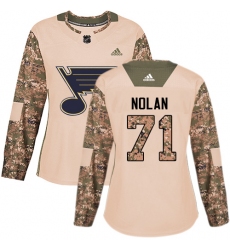 Women's Adidas St. Louis Blues #71 Jordan Nolan Authentic Camo Veterans Day Practice NHL Jersey