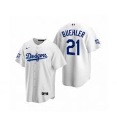 Men's Los Angeles Dodgers #21 Walker Buehler White 2020 World Series Champions Replica Jersey