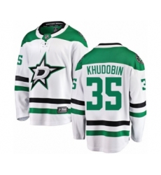 Men's Dallas Stars #35 Anton Khudobin Authentic White Away Fanatics Branded Breakaway NHL Jersey