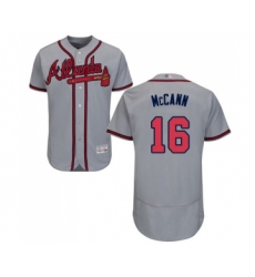 Men's Atlanta Braves #16 Brian McCann Grey Road Flex Base Authentic Collection Baseball Jersey