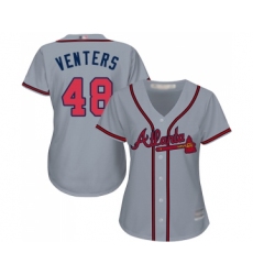 Women's Atlanta Braves #48 Jonny Venters Replica Grey Road Cool Base Baseball Jersey