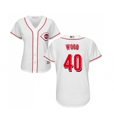 Women's Cincinnati Reds #40 Alex Wood Replica White Home Cool Base Baseball Jersey