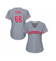 Women's Cincinnati Reds #66 Yasiel Puig Replica Grey Road Cool Base Baseball Jersey