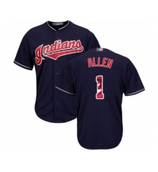 Men's Cleveland Indians #1 Greg Allen Authentic Navy Blue Team Logo Fashion Cool Base Baseball Jersey
