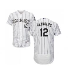 Men's Colorado Rockies #12 Mark Reynolds White Home Flex Base Authentic Collection Baseball Jersey