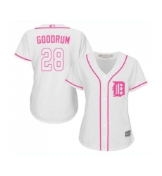 Women's Detroit Tigers #28 Niko Goodrum Replica White Fashion Cool Base Baseball Jersey