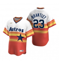 Men's Nike Houston Astros #23 Michael Brantley White Orange Cooperstown Collection Home Stitched Baseball Jersey