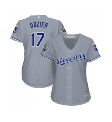 Women's Kansas City Royals #17 Hunter Dozier Replica Grey Road Cool Base Baseball Jersey
