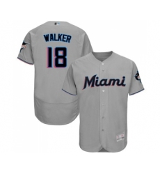 Men's Miami Marlins #18 Neil Walker Grey Road Flex Base Authentic Collection Baseball Jersey