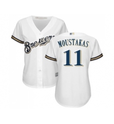 Women's Milwaukee Brewers #11 Mike Moustakas Replica White Alternate Cool Base Baseball Jersey