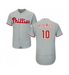 Men's Philadelphia Phillies #10 J. T. Realmuto Grey Road Flex Base Authentic Collection Baseball Jersey