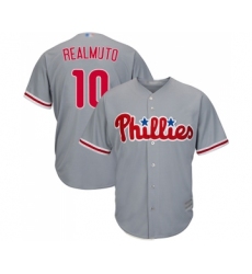 Men's Philadelphia Phillies #10 J. T. Realmuto Replica Grey Road Cool Base Baseball Jersey